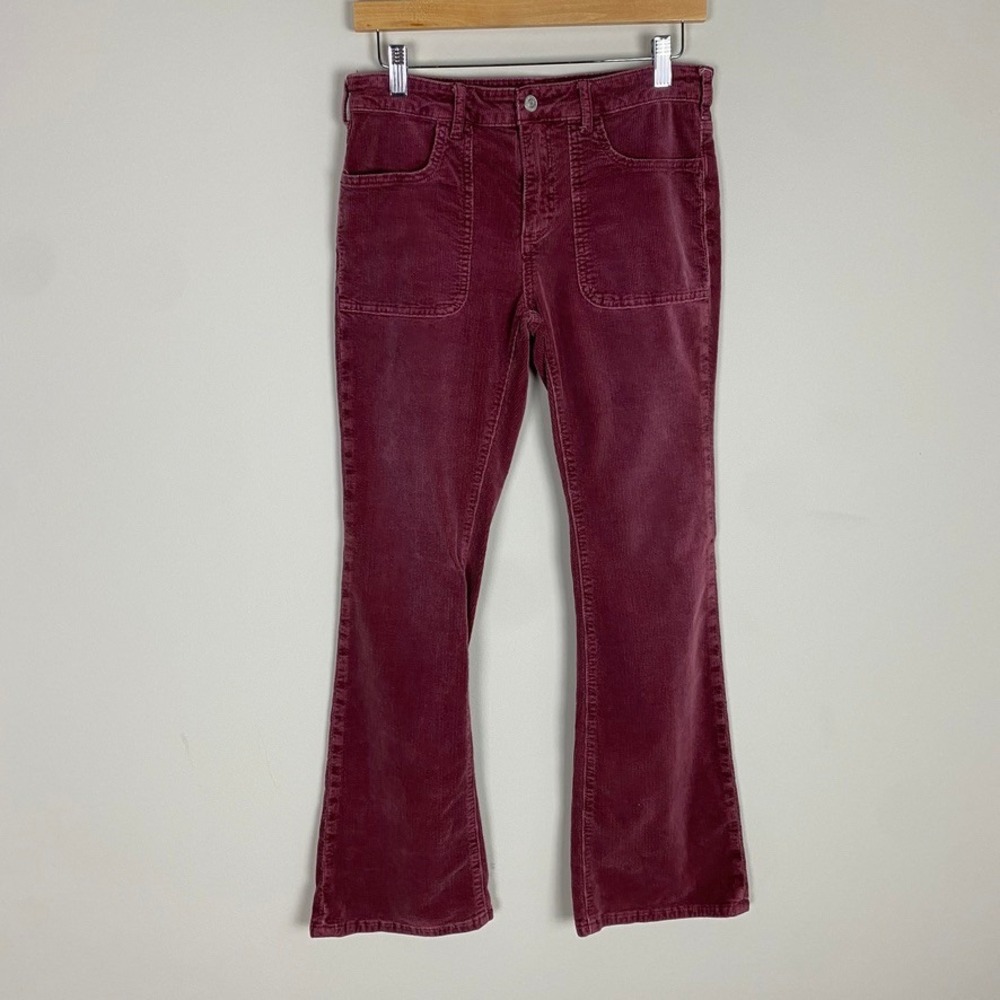 Pilcro The Icon Flare Corduroy Pants Womens 28 Burgundy Patch Pocket Mid Rise